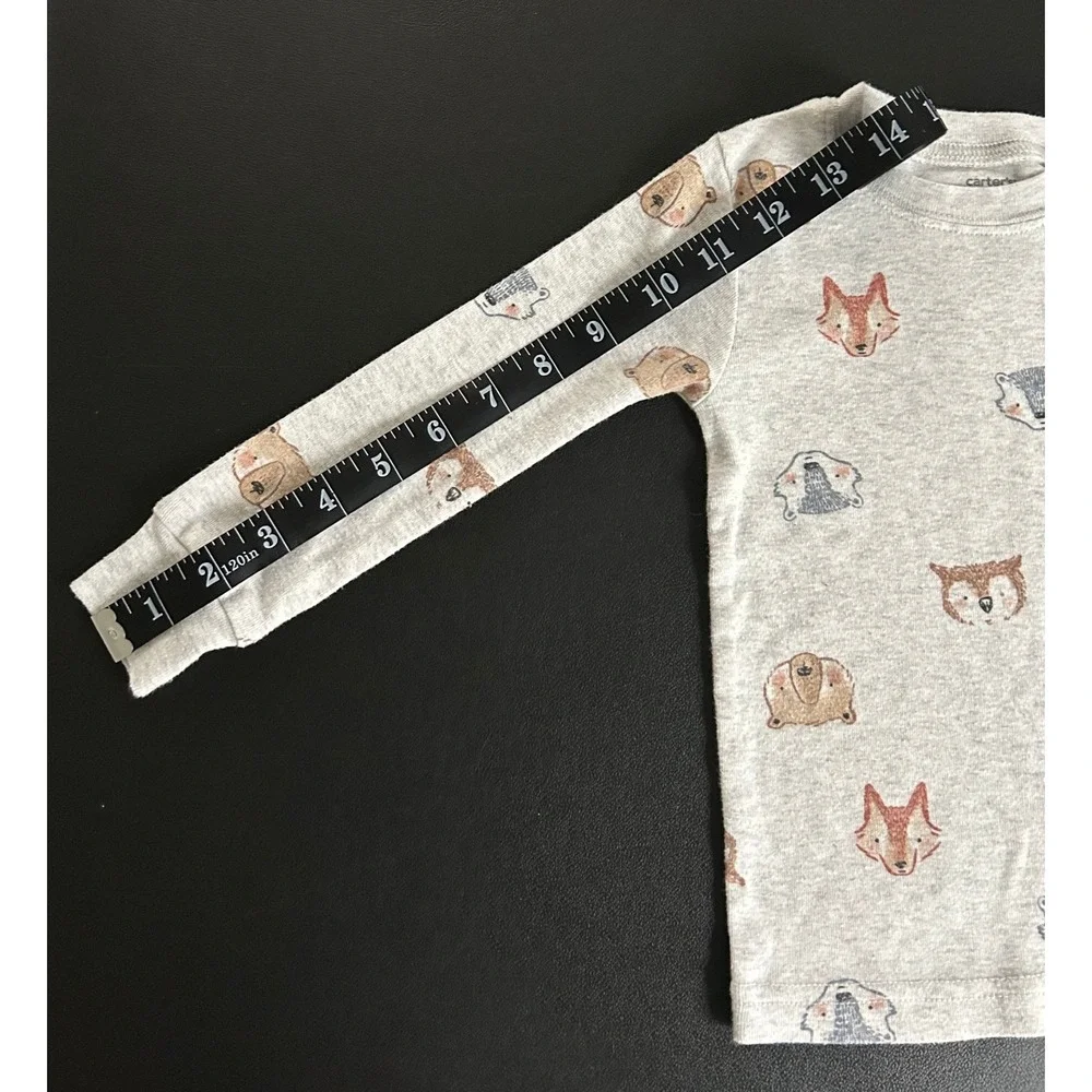 Carters Toddler 2T Gray Woodland Animal Fox Bear Owl Long Sleeve Pajama Top 1484
